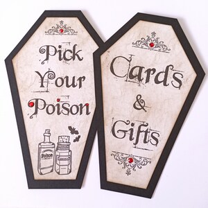 Gothic Bar Signs, Pick Your Poison, Coffin Signs, Halloween Bar Sign, Halloween Weddings, Gothic Decor, Coffins Signage image 5
