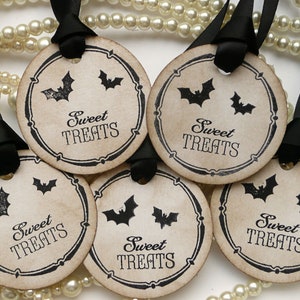 Halloween Tags, Round Treat Bag Tags, Halloween Wedding Tags, Vintage Style Tags, Bat Gift Tags, Gothic Tags image 3