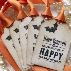 Halloween Party, Halloween Wedding, Treat Bag Tags, Orange and Black Favours, Black Favour Tags, Bat Gift Tags, Spooky Favours