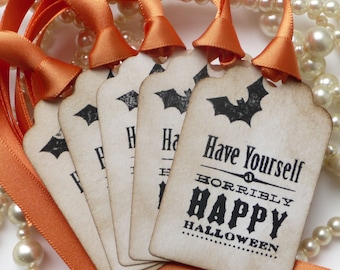 Halloween Party, Halloween Wedding, Treat Bag Tags, Orange and Black Favours, Black Favour Tags, Bat Gift Tags, Spooky Favours