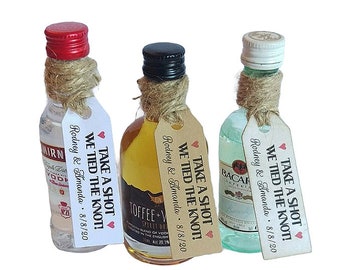 Alcohol favour tags, Take a Shot Tags, Drink Favour Tags, Wedding Favours, Personalised Tags, Miniature Bottle Tags