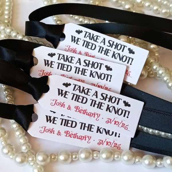 Alcohol favour tags, Take a Shot Tags, Gothic Wedding Favours, Bat Wedding Favours, Personalised Tags, Miniature Bottle Tags