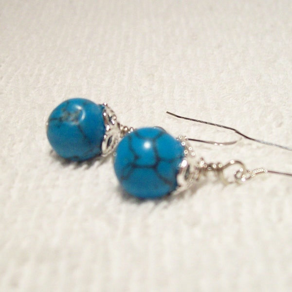 Stylish and Beautiful Sterling Silver Turquoise Earrings   Free Shipping