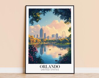 Orlando Florida Skyline Print – Lake Eola USA Travel Poster