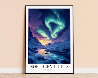 Island Nordlichter Poster - Reisekunst Wandbehang