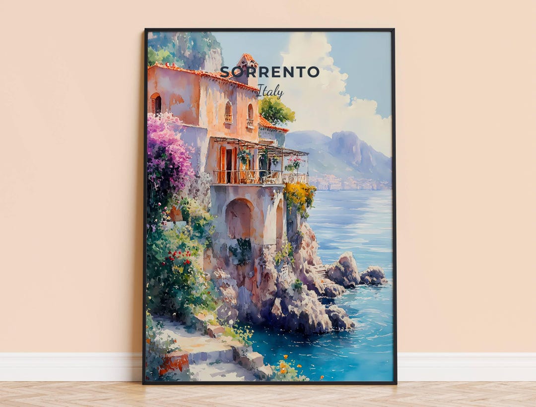 イタリア、ソレントの水彩画アートプリント – 海岸旅行ポスター - Etsy