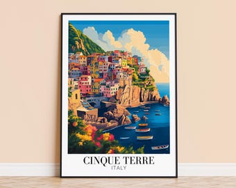 Cinque Terre Italy Art Print – Travel Poster, Coastal Village