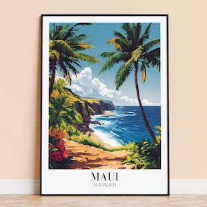 Maui Print – Hawaii Wall Art Poster, USA Island Travel Print, Home Decor, Wedding & Housewarming Gift, Framed or Unframed, Personalised