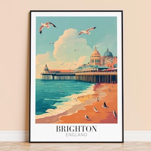 Brighton Print – England Travel Wall Art, Brighton City Poster, Framed or Unframed Home Decor, Wedding and Housewarming Gift, Personalised
