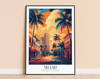 Miami Reiseplakat - Florida Küste Kunstdruck, personalisiertes Geschenk