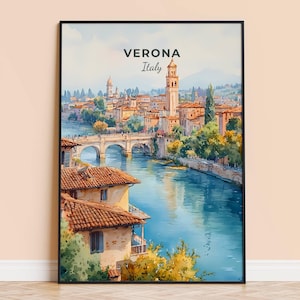 Verona Watercolour Print – Italy Wall Art Poster, Verona Italy Travel Painting, Home Decor, Wedding Gift, Framed or Unframed, Personalised