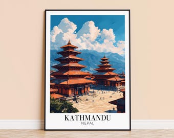 Kathmandu Nepal Travel Poster – Architectural Wall Art, Gift for Travelers