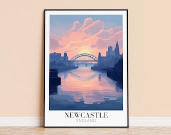 Newcastle England Print – Travel Poster, Tyne Bridge Art