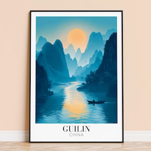 Guilin Print – China Travel Wall Art, Guilin Mountains Poster, Framed or Unframed Home Decor, Wedding and Housewarming Gift, Personalised