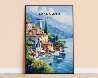 Lake Como Italy Watercolor Print – Travel Poster, Personalized Gift
