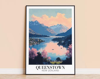 Queenstown, Nowa Zelandia – Plakat podróżniczy, spersonalizowana sztuka ścienna