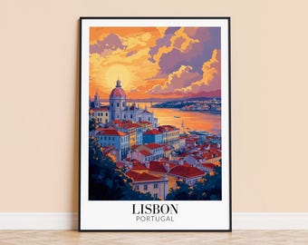 Lisbon Sunset Print – Portugal Travel Poster, Personalized Gift