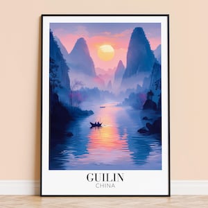 Guilin Print – China Travel Wall Art, Guilin Mountains Poster, Framed or Unframed Home Decor, Wedding and Housewarming Gift, Personalised