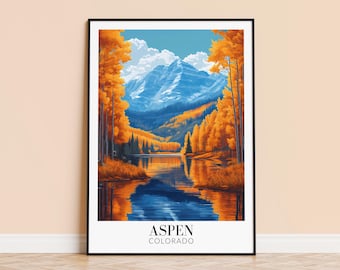 Aspen Colorado Print – Mountain Lake Travel Poster, Framed or Unframed
