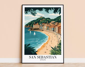 Lámina de San Sebastián, España – Póster de viaje personalizado, decoración de pared del País Vasco