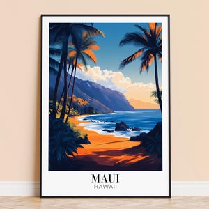 Maui Print – Hawaii Wall Art Poster, USA Island Travel Print, Home Decor, Wedding & Housewarming Gift, Framed or Unframed, Personalised