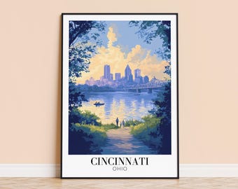 Cincinnati Skyline Print – Ohio Travel Poster, Home Decor