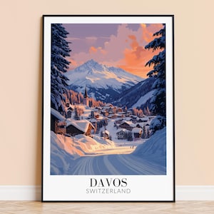 Davos Print – Switzerland Travel Wall Art, Davos Poster, Framed or Unframed Home Decor, Wedding and Housewarming Gift, Personalised
