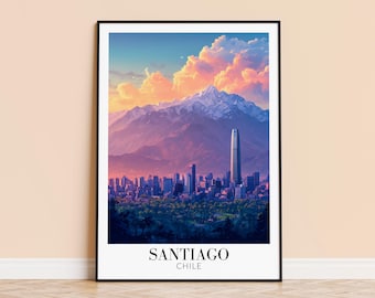 Santiago Chile Travel Poster – City Skyline Wall Art