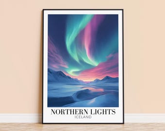 Island Nordlichter Print - Reise Kunst Wandbehang