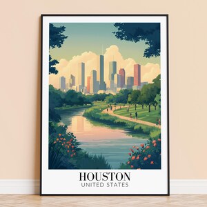 Houston Skyline Print – Texas Travel Poster, Cityscape Wall Art