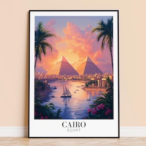Cairo Print – Egypt Travel Wall Art, Cairo Pyramids Poster, Framed or Unframed Home Decor, Wedding and Housewarming Gift, Personalised