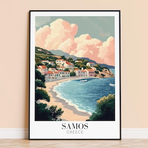 Samos Print – Greece Wall Art Poster, Greek Island Travel Print, Home Decor, Wedding & Housewarming Gift, Framed or Unframed, Personalised