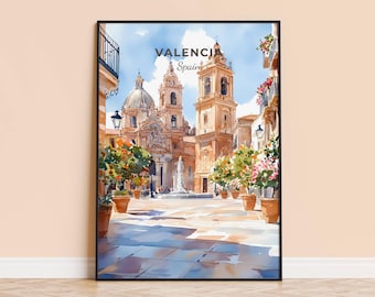 Valencia Spain Watercolor Print – Travel Poster, Framed Art Available