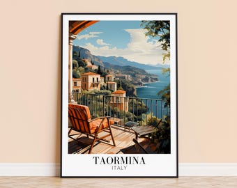 Taormina Italy Travel Poster – Sicily Coastal Art Print