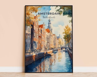 Amsterdam Canal Watercolor Print – Netherlands Travel Poster