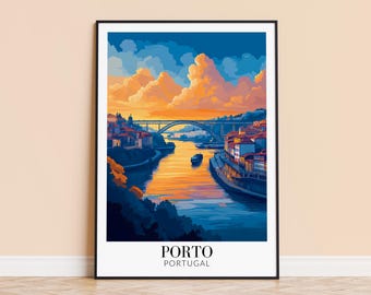Lámina de Oporto, Portugal – Póster de viaje por el río Duero, regalo personalizado