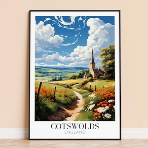 Cotswolds Print – England Travel Wall Art, Cotswolds Poster, Framed or Unframed Home Decor, Wedding and Housewarming Gift, Personalised