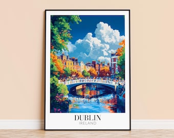 Dublin Cityscape Art Print – Ireland Travel Poster, Personalized Gift