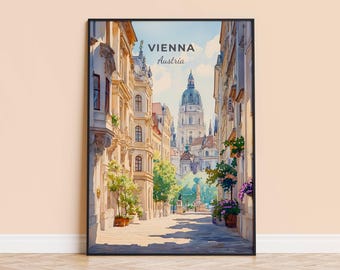 Aquarelprint Wenen Oostenrijk – Reisposter, stadsmuurkunst