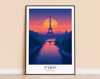 Paris Eiffel Tower Print – Sunset Travel Poster, France Wall Art