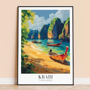 Krabi Print – Thailand Travel Wall Art, Krabi Coastal Poster, Framed or Unframed Home Decor, Wedding and Housewarming Gift, Personalised