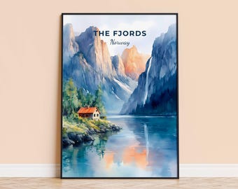 Norway Fjords Watercolor Print – Scandinavian Landscape Art