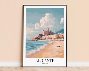 Alicante Spain Travel Poster – Beach Cityscape Art Print