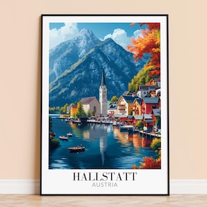 Hallstatt Print – Austria Travel Wall Art, Hallstatt Village Poster, Framed/Unframed Home Decor, Wedding and Housewarming Gift, Personalised