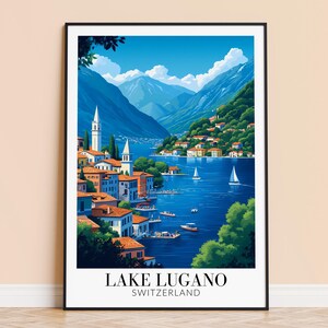 Lake Lugano Travel Poster – Switzerland Wall Art, Personalized Gift