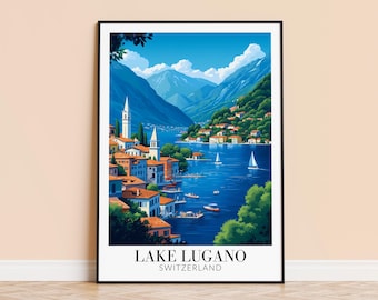 Lake Lugano Travel Poster – Switzerland Wall Art, Personalized Gift