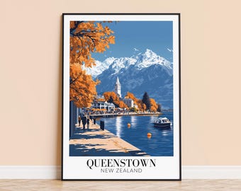 Queenstown New Zealand Travel Poster – Personalized Wall Art