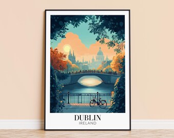 Dublin Cityscape Print – Ireland Travel Poster, Personalized Gift