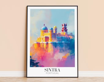 Sintra, Portugalia – kolorowy plakat podróżniczy, spersonalizowany prezent