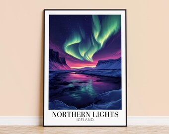 Aurora Borealis Island Print – Nordlichter Poster